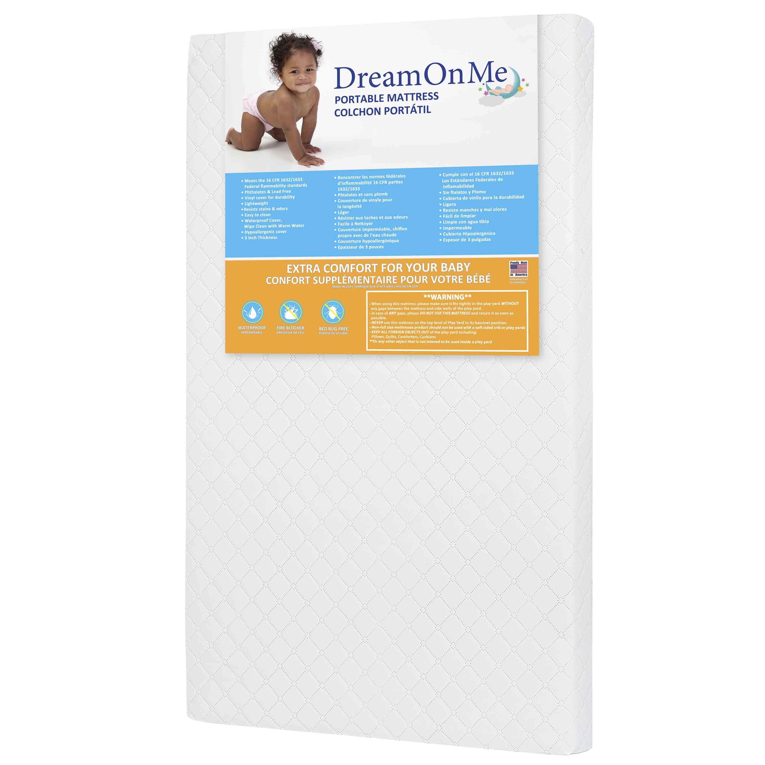 White Dream On Me 3 Extra Firm Portable Crib Mattress 