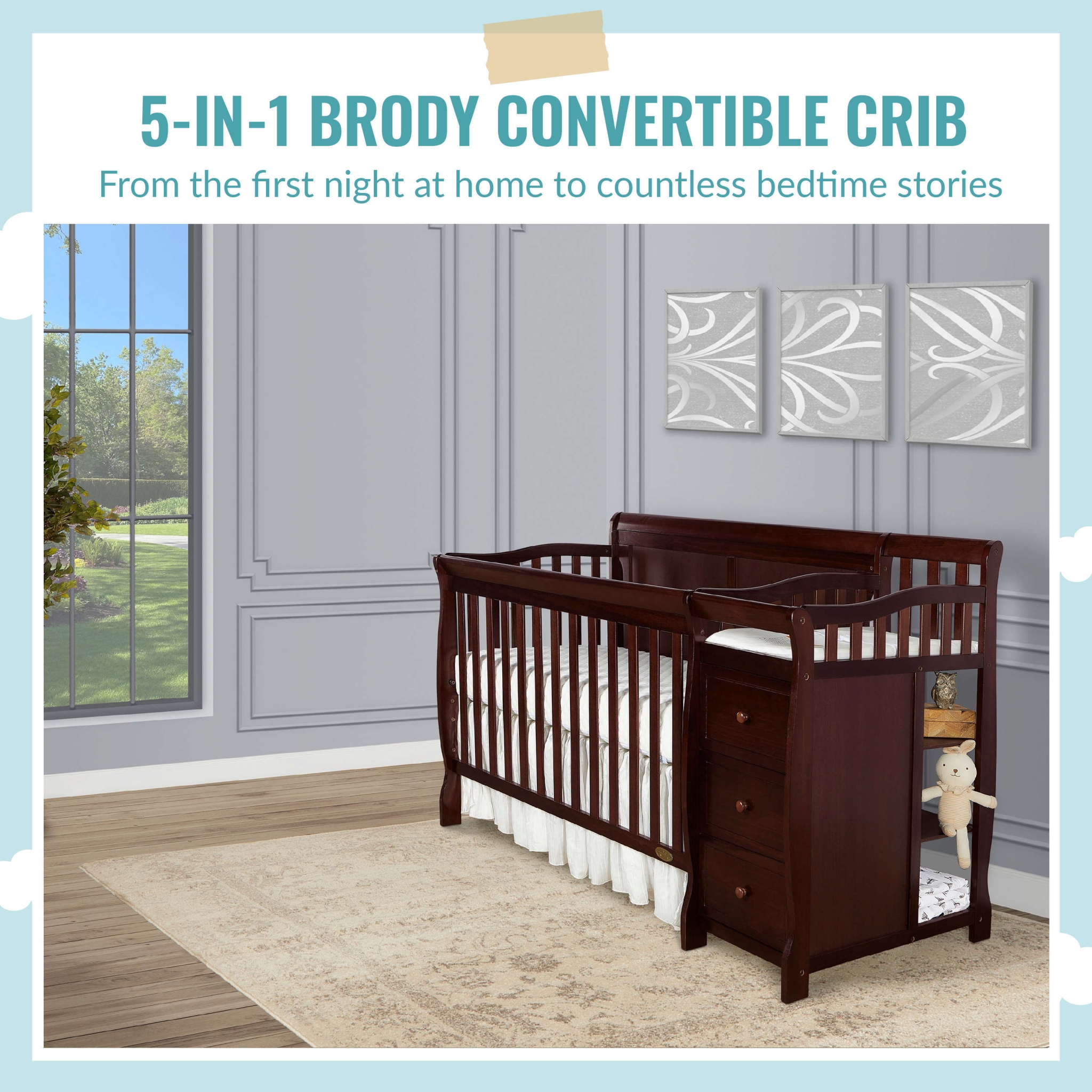 Brody 5 in 1 Convertible Crib with Changer Dream On Me