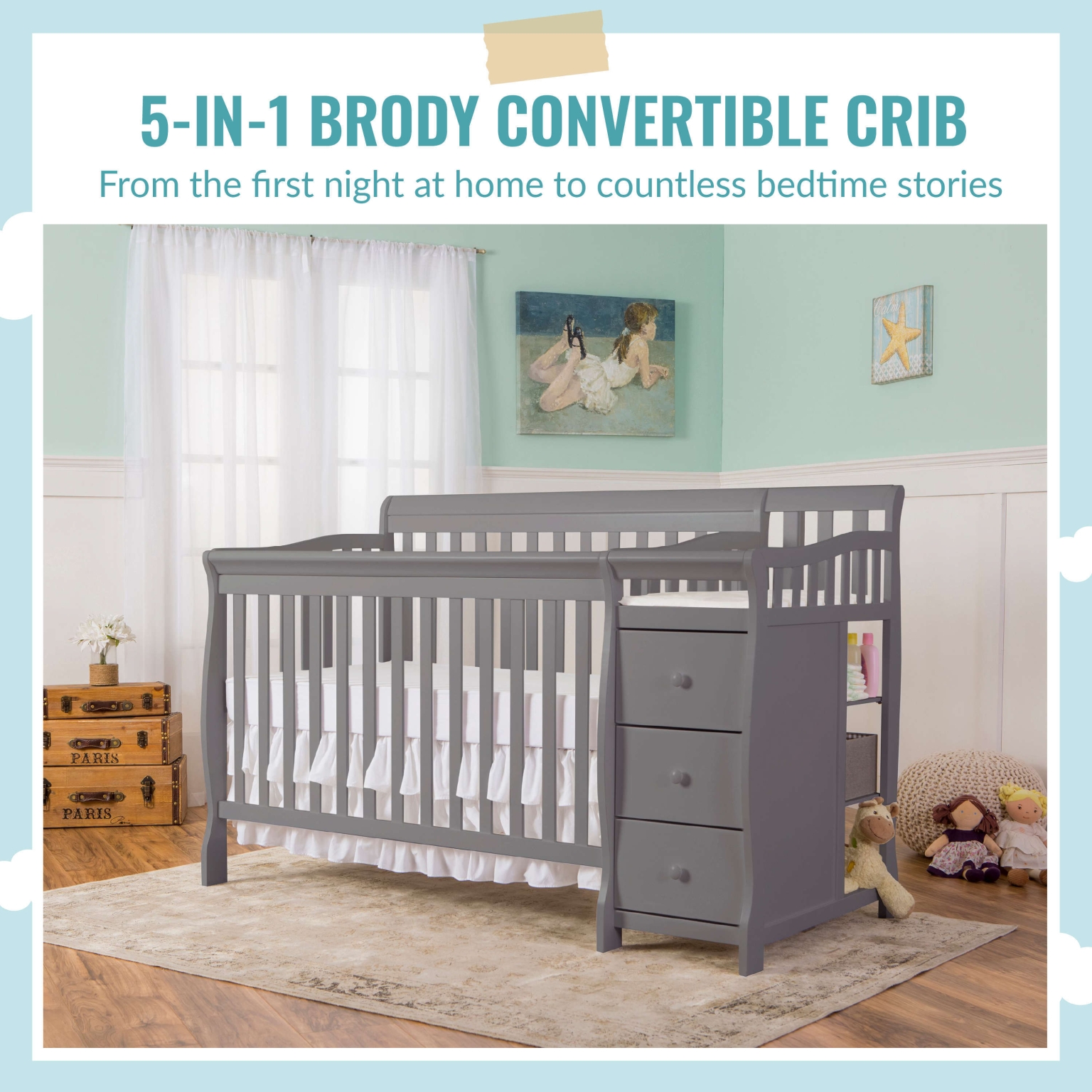 Brody 5 in 1 Convertible Crib with Changer Dream On Me