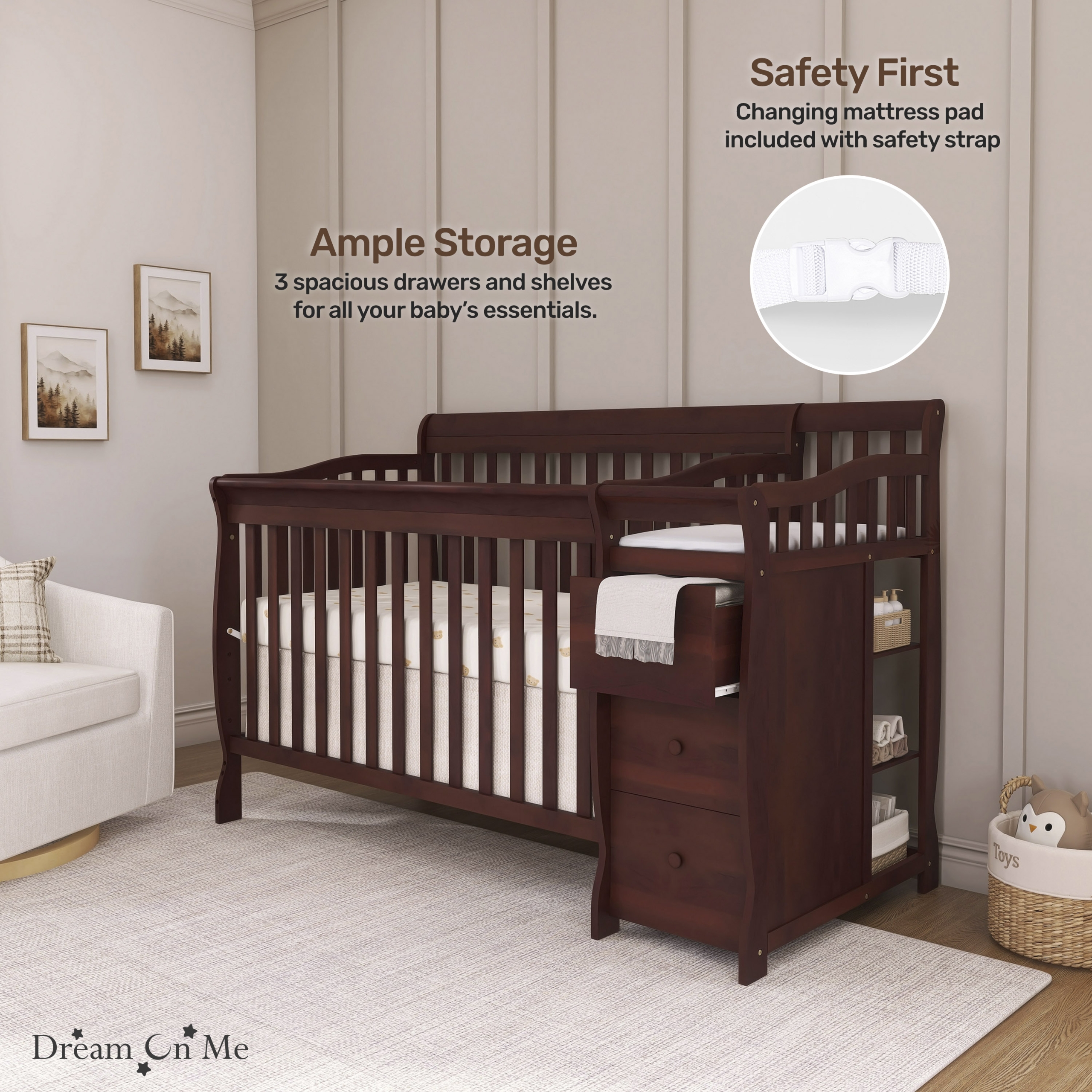 Brody 5 in 1 Convertible Crib with Changer Dream On Me